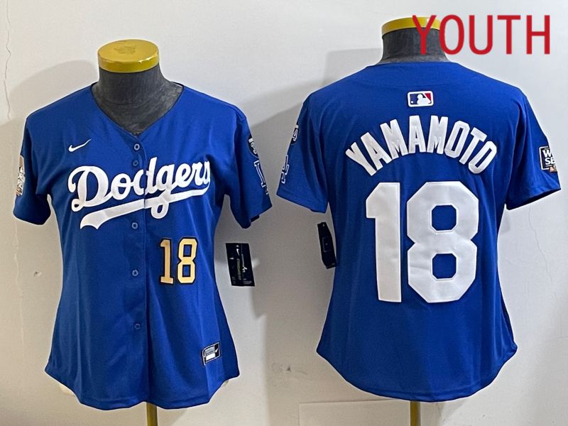Youth Los Angeles Dodgers #18 Yamamoto Blue Game 2024 Nike MLB Jersey style 11218->youth mlb jersey->Youth Jersey